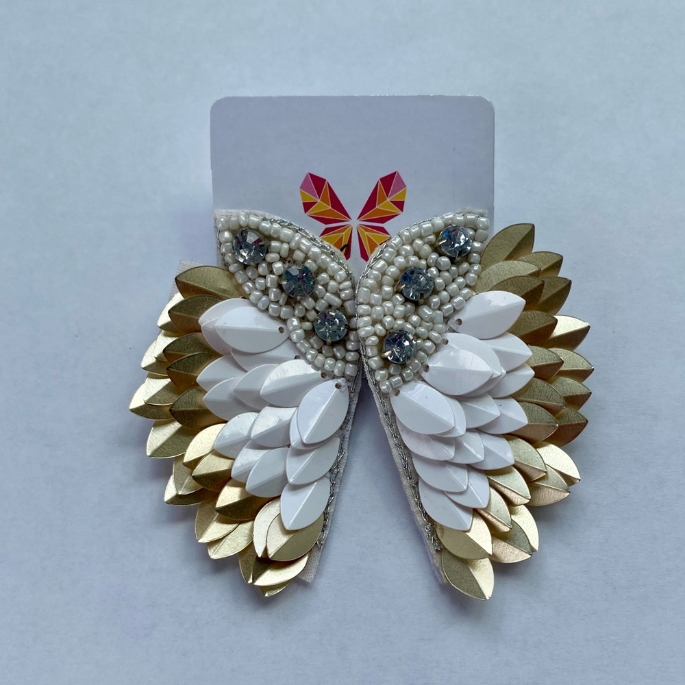 Gold and White Wing Earrings